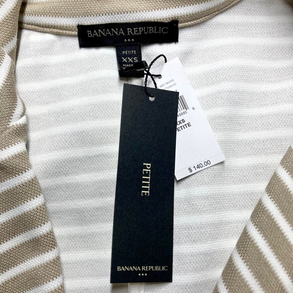 Banana Republic Striped Double Breasted Knit Blazer Women XXS Tan White Chic NWT - Picture 15 of 16